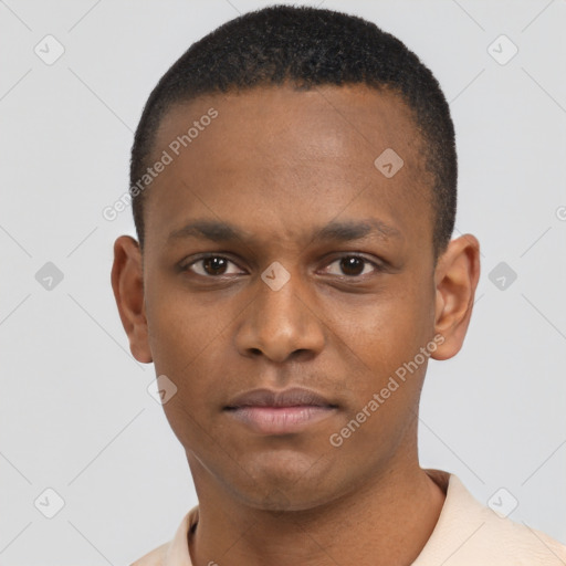 Neutral black young-adult male with short  brown hair and brown eyes