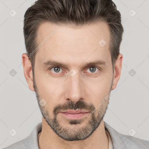 Neutral white adult male with short  brown hair and brown eyes