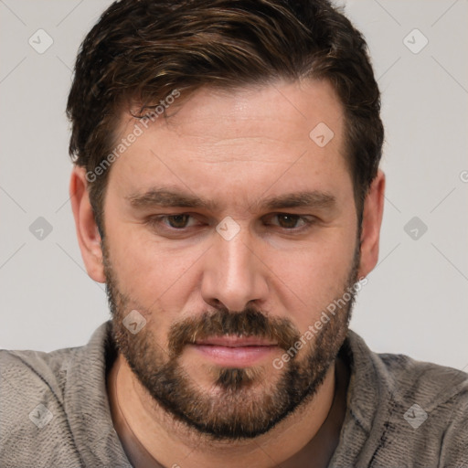 Neutral white adult male with short  brown hair and brown eyes