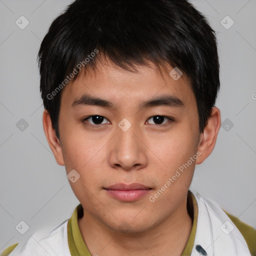 Neutral asian young-adult male with short  brown hair and brown eyes
