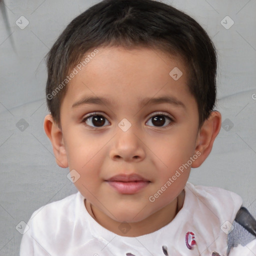 Joyful white child male with short  brown hair and brown eyes