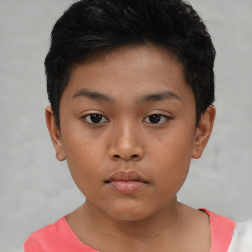 Neutral asian child female with short  brown hair and brown eyes