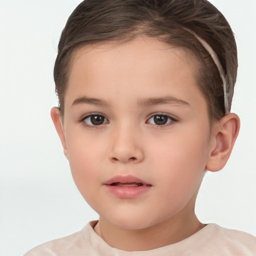 Neutral white child female with short  brown hair and brown eyes