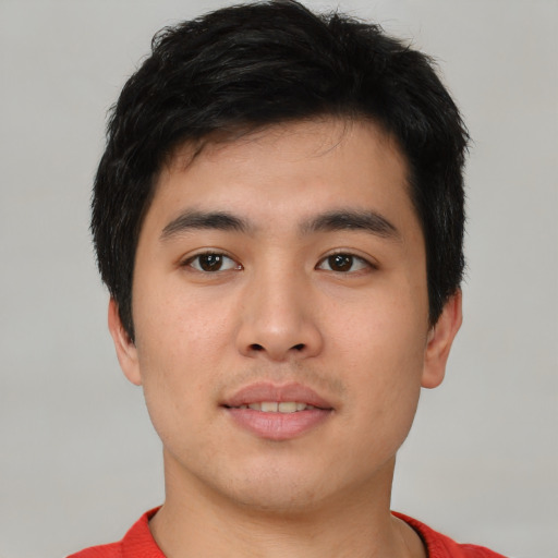 Neutral asian young-adult male with short  brown hair and brown eyes