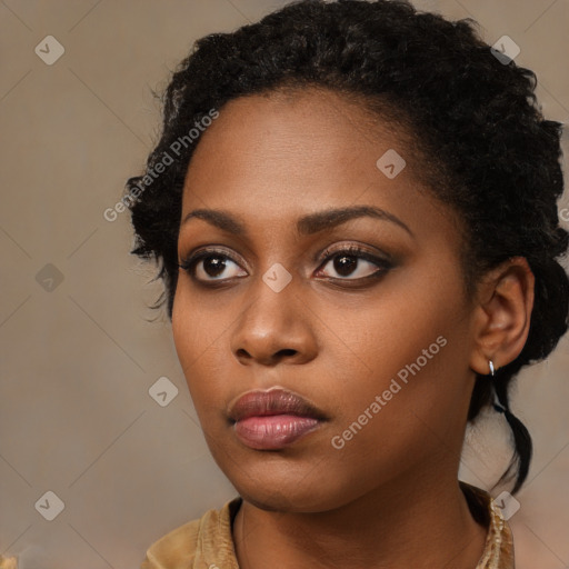 Neutral black young-adult female with medium  black hair and brown eyes