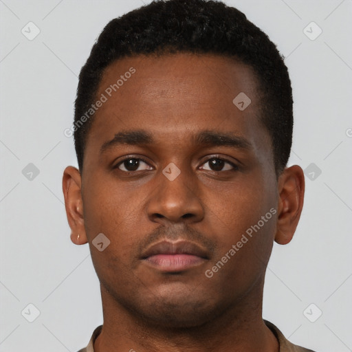 Neutral black young-adult male with short  brown hair and brown eyes