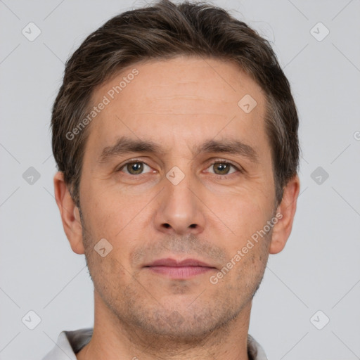 Neutral white adult male with short  brown hair and brown eyes