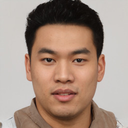 Neutral asian young-adult male with short  black hair and brown eyes