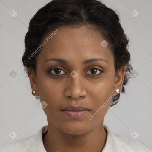 Neutral black young-adult female with short  brown hair and brown eyes