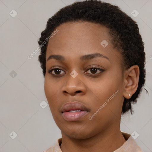 Neutral black young-adult female with short  brown hair and brown eyes