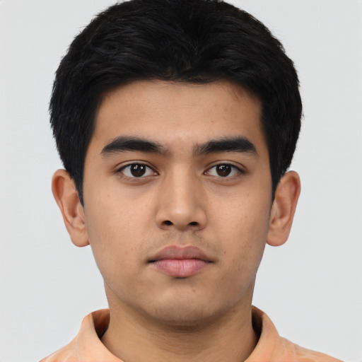 Neutral asian young-adult male with short  black hair and brown eyes