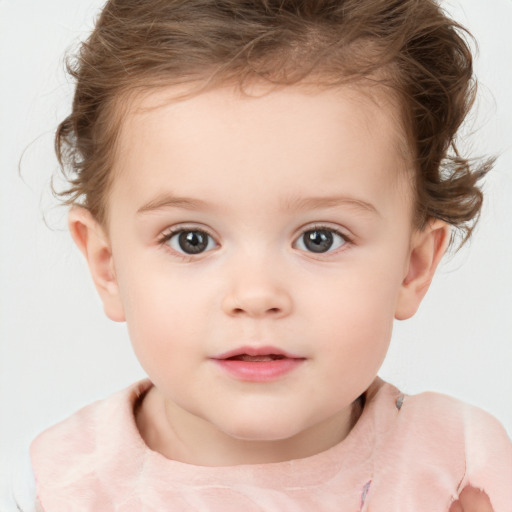 Neutral white child female with short  brown hair and brown eyes