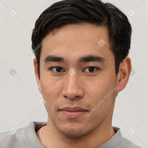 Neutral asian young-adult male with short  black hair and brown eyes