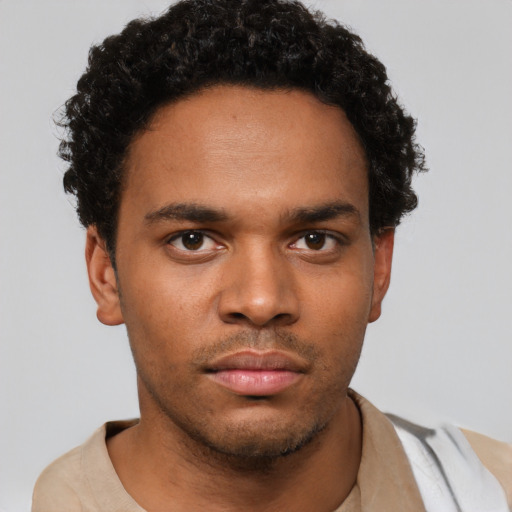 Neutral black young-adult male with short  brown hair and brown eyes