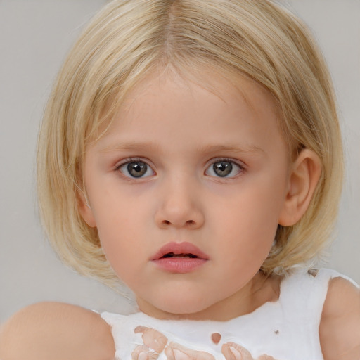 Neutral white child female with medium  brown hair and blue eyes