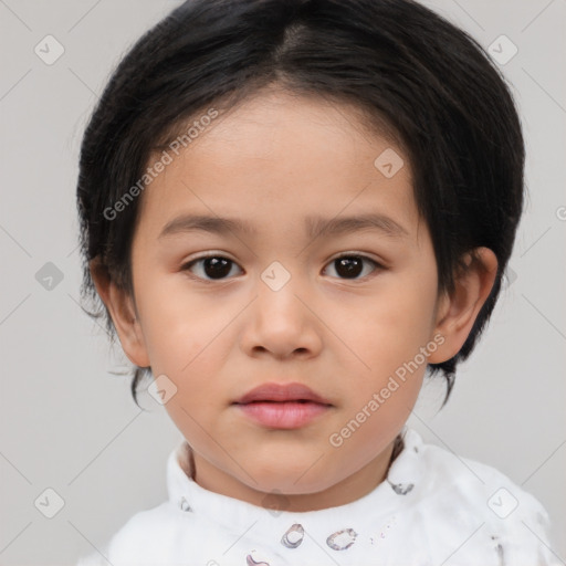 Neutral white child female with medium  brown hair and brown eyes