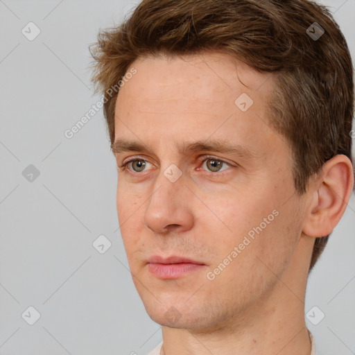 Neutral white adult male with short  brown hair and brown eyes