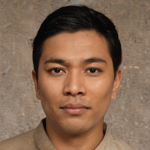 Neutral asian young-adult male with short  black hair and brown eyes