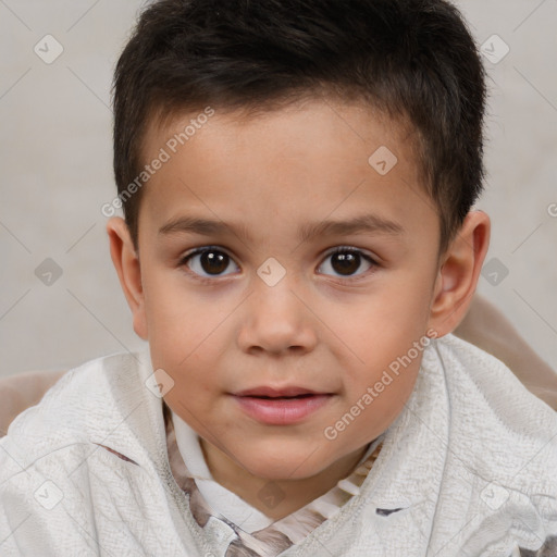 Joyful white child male with short  brown hair and brown eyes