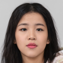 Neutral asian young-adult female with long  brown hair and brown eyes