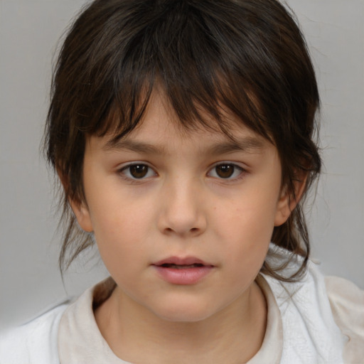 Neutral white child female with medium  brown hair and brown eyes