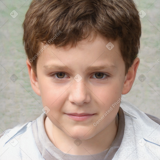 Joyful white child male with short  brown hair and brown eyes