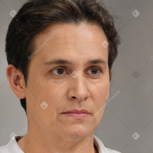 Neutral white adult male with short  brown hair and brown eyes