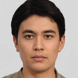 Neutral asian young-adult male with short  black hair and brown eyes