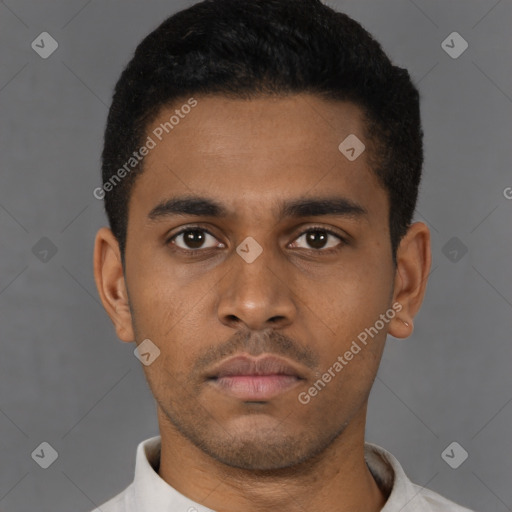 Neutral latino young-adult male with short  brown hair and brown eyes