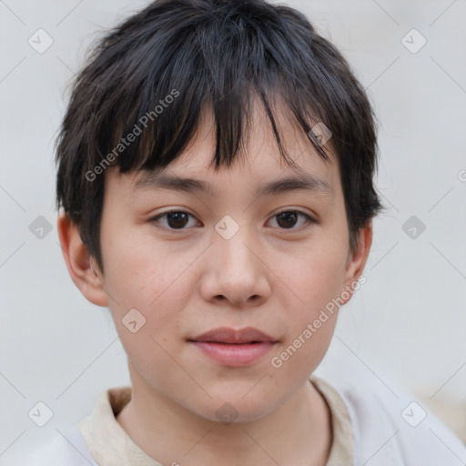 Neutral white young-adult female with short  brown hair and brown eyes