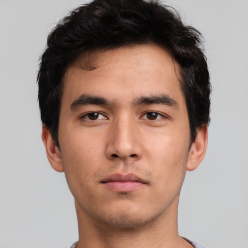 Neutral asian young-adult male with short  brown hair and brown eyes