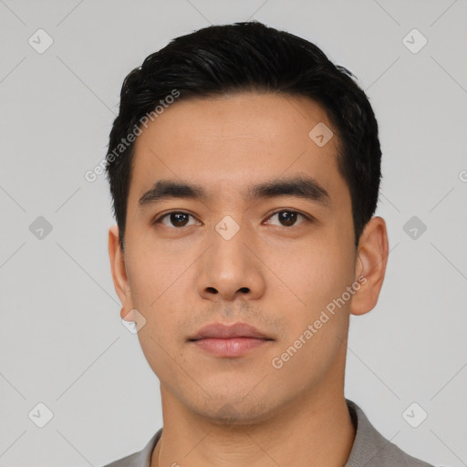 Neutral asian young-adult male with short  black hair and brown eyes