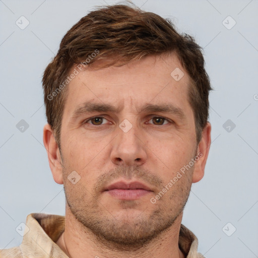 Neutral white adult male with short  brown hair and brown eyes