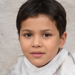 Joyful white child female with short  brown hair and brown eyes