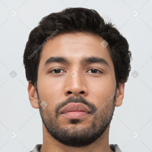 Neutral asian young-adult male with short  brown hair and brown eyes