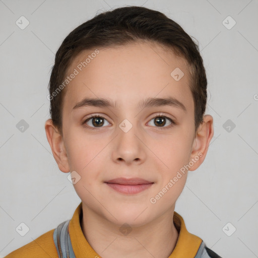 Neutral white child female with short  brown hair and brown eyes