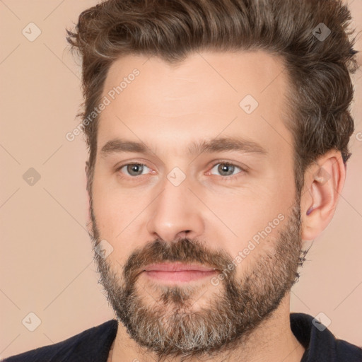 Neutral white adult male with short  brown hair and brown eyes