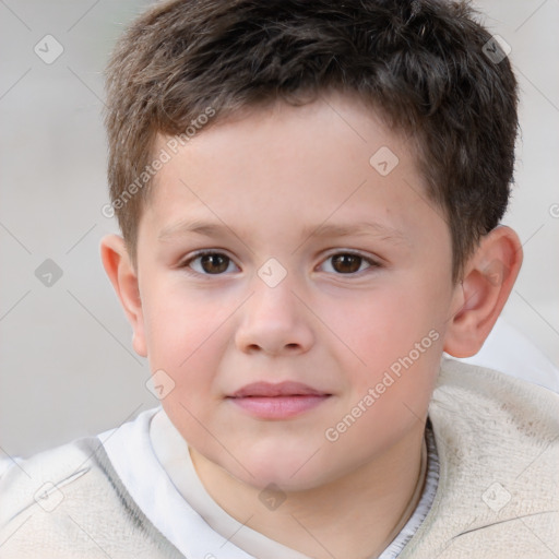 Joyful white child male with short  brown hair and brown eyes