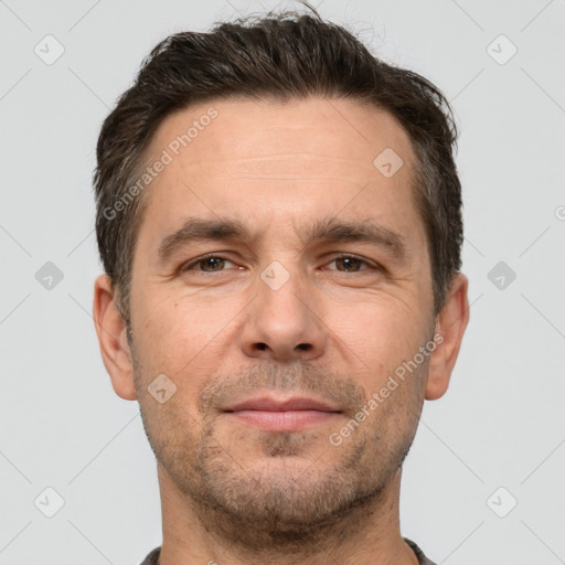 Neutral white adult male with short  brown hair and brown eyes