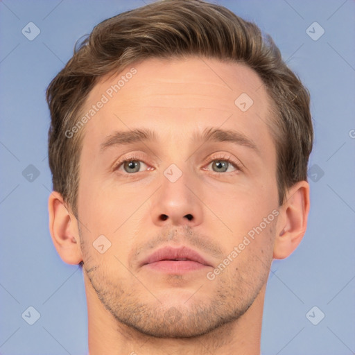 Neutral white adult male with short  brown hair and brown eyes