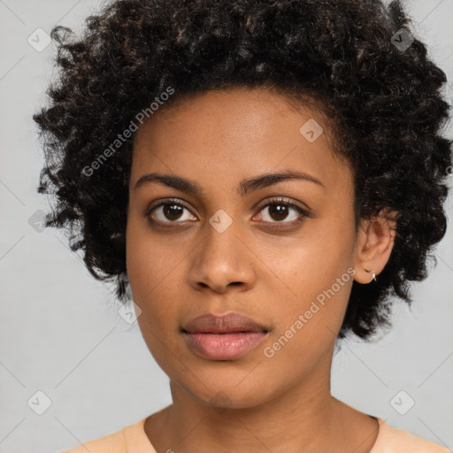 Neutral black young-adult female with short  black hair and brown eyes