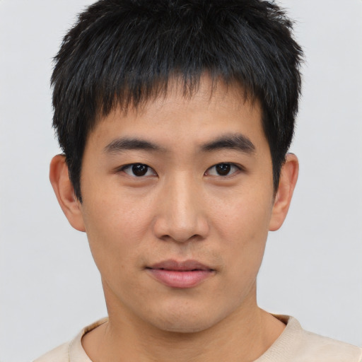 Neutral asian young-adult male with short  brown hair and brown eyes
