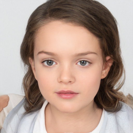 Neutral white child female with medium  brown hair and brown eyes