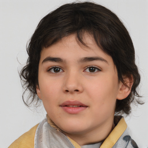 Neutral white child female with medium  brown hair and brown eyes