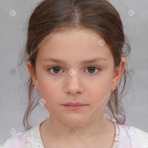 Neutral white child female with medium  brown hair and brown eyes