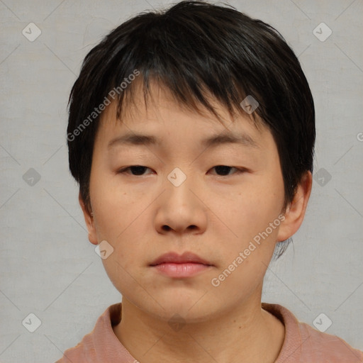 Neutral asian young-adult male with short  brown hair and brown eyes