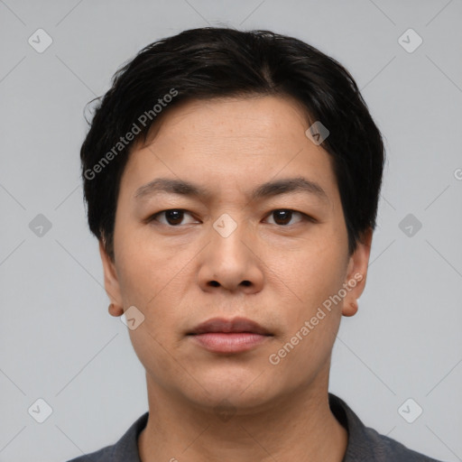 Neutral asian young-adult male with short  black hair and brown eyes