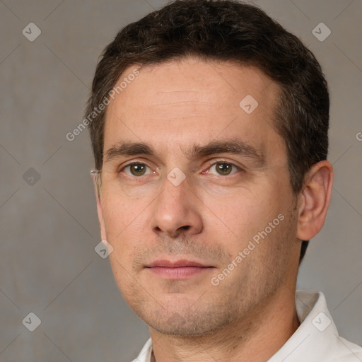 Neutral white adult male with short  brown hair and brown eyes