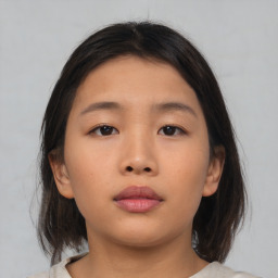 Neutral asian young-adult female with medium  brown hair and brown eyes