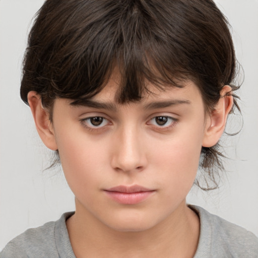 Neutral white child female with medium  brown hair and brown eyes